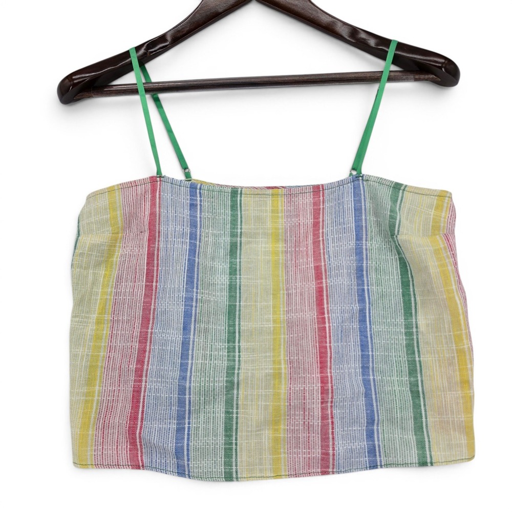 Urban Outfitters Linen‎ Blend Stripe Crop Cami Tank Top S Coastal Summer Boho
